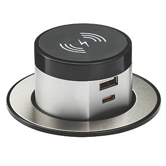 Image of Knightsbridge 4.0A 2-Outlet Type A & C Pop-Up USB Charger Stainless Steel 