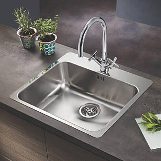 Image of Swirl 1 Bowl Stainless Steel Kitchen Sink Grey 560mm x 520mm 