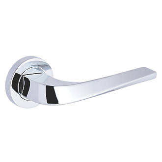Image of Smith & Locke Formby Fire Rated Lever on Rose Door Handles Pair Polished Chrome 