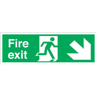 Image of Non Photoluminescent "Fire Exit" Down Right Arrow Signs 150mm x 450mm 50 Pack 