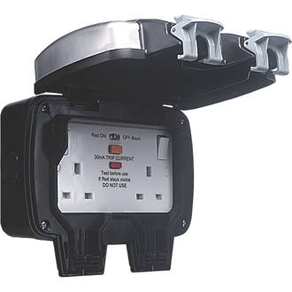 Image of British General Decorative IP66 13A 2-Gang SP Weatherproof Outdoor Switched Passive RCD Socket 