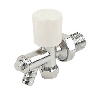 Image of White Angled Manual Radiator Valve With Drain-Off 8mm x 1/2" 