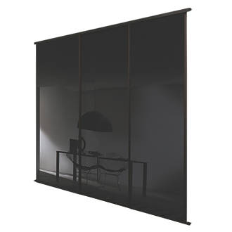 Image of Spacepro Classic 3-Door Framed Glass Sliding Wardrobe Doors Black Frame Black Panel 2672mm x 2260mm 
