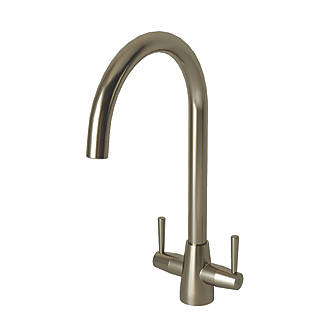 Image of ETAL Wick Twin Lever Kitchen Mixer Tap Brushed Steel 