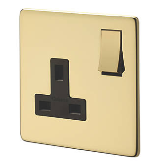 Image of Crabtree Platinum 13A 1-Gang DP Switched Plug Socket Polished Brass with Black Inserts 
