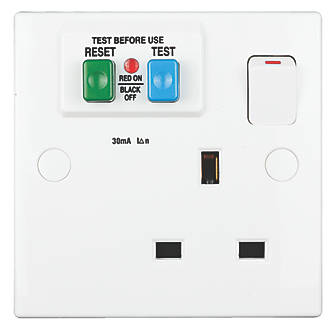 Image of Schneider Electric Exclusive Square Edge 30mA 1-Gang 2P+E Switched Passive RCD Socket White 