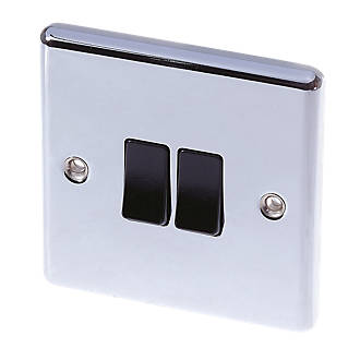 Image of LAP 10AX 2-Gang 2-Way Light Switch Polished Chrome with Black Inserts 