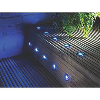 Image of LAP Coldstrip 30mm Outdoor Blue LED Recessed Deck Light Kit Brushed Chrome 4.4W 10 Pack 