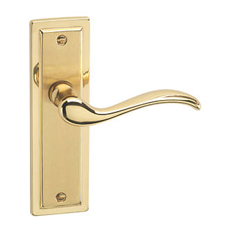 Image of Urfic Porto Fire Rated Latch Latch Lever on Backplate Pair Polished / Satin Brass 
