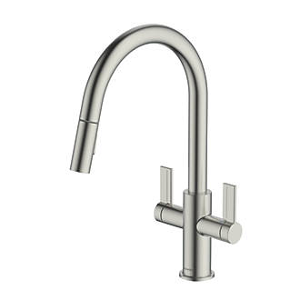 Image of Clearwater Kira KIR30BN Double Lever Tap with Twin Spray Pull-Out Brushed Nickel PVD 