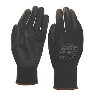 Image of Site 121 PU Palm Dip Gloves Black Large 10 Pack 