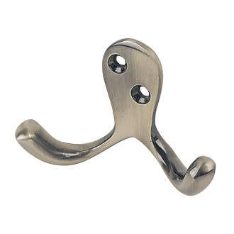 Image of Smith & Locke Double Robe Hooks Antique Brass 49mm 5 Pack 