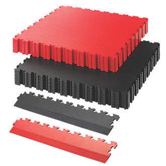 Image of Garage Floor Tile Company X Joint Single Garage Interlocking Floor Tile Pack Black / Red 13mÂ² 57 Pieces 