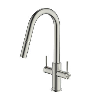 Image of Clearwater Topaz TOP30BN Double Lever Tap with Twin Spray Pull-Out Brushed Nickel PVD 