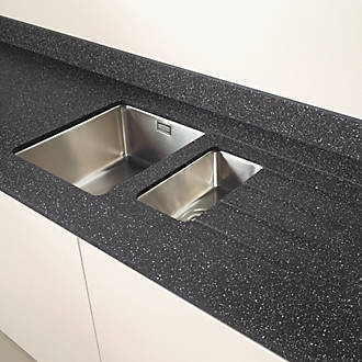 Image of Metis Black Sink Module with 1.5 Bowl Stainless Steel Sink 3050mm x 620mm x 15mm 