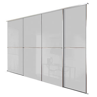 Image of Spacepro Minimalist 4-Door Sliding Wardrobe Door Kit Silver Frame Grey Glass Panel 2416mm x 2260mm 