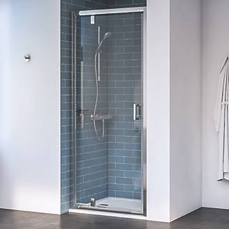 Image of Aqualux Edge 8 Semi-Frameless Square Pivot Shower Door Polished Silver 900mm x 2000mm 