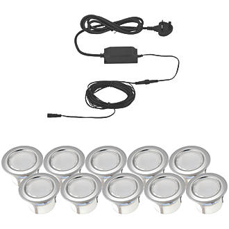 Image of LAP Apollo White 45mm Outdoor LED Deck Light Kit Polished Stainless Steel 4.8W 10 x 18lm 10 Pack 