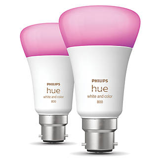 Image of Philips Hue BC A60 RGB & White LED Smart Light Bulb 6.5W 800lm 2 Pack 