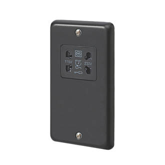 Image of MK Contoura 2-Gang Dual Voltage Shaver Socket 115/230V Black with Colour-Matched Inserts 