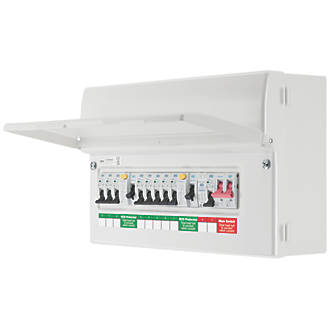 Image of British General Fortress 16-Module 8-Way Populated High Integrity Dual RCD Consumer Unit with SPD 
