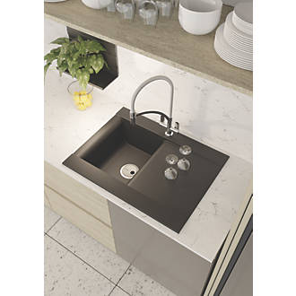 Image of Abode Aspekt 1 Bowl Granite Composite Kitchen Sink Black Metallic Reversible 716mm x 500mm 