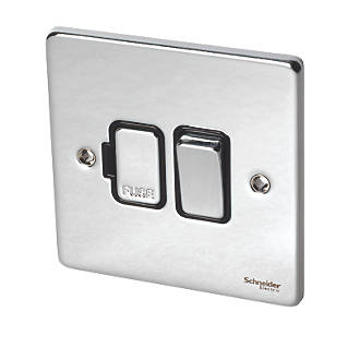 Image of Schneider Electric Ultimate Low Profile 13A Switched Fused Spur Polished Chrome with Black Inserts 
