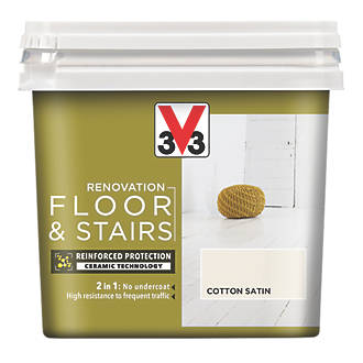 Image of V33 Satin Cotton Off-White Acrylic Floor & Stair Paint 750ml 