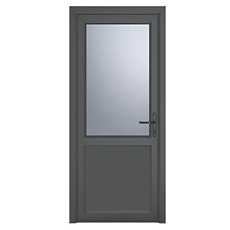 Image of Crystal 1-Panel 1-Obscure Light Left-Hand Opening Anthracite Grey uPVC Back Door 2090mm x 890mm 