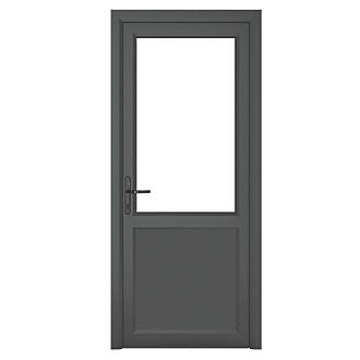 Image of Crystal 1-Panel 1-Clear Light Right-Hand Opening Anthracite Grey uPVC Back Door 2090mm x 920mm 