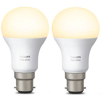 Image of Philips Hue White LED GLS BC Smart Bulb Warm White 9.5W 806Lm 2 Pack 