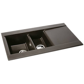 Image of Abode Aspekt 1.5 Bowl Granite Composite Kitchen Sink Metallic Black Reversible 950mm x 540mm 