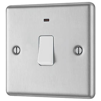 Image of LAP 20A 1-Gang DP Control Switch Brushed Stainless Steel with Neon with White Inserts 