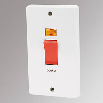 Image of Crabtree Capital 50A 2-Gang DP Cooker Switch White with Neon 