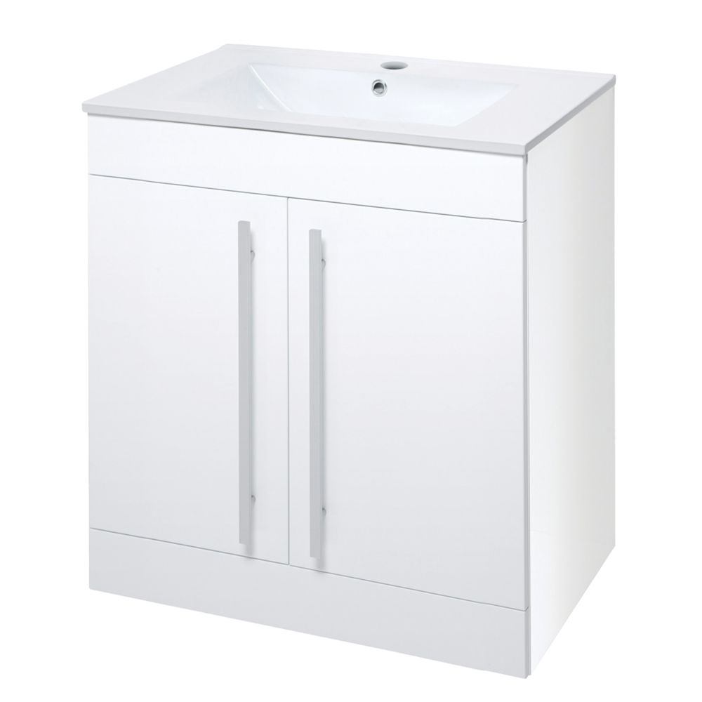 Bathroom Vanity Unit & Basin White Gloss 600 x 450 x 775mm | Furniture ...