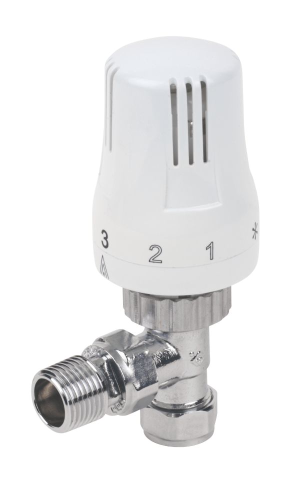 White And Chrome Angled Trv 15mm X ½ Thermostatic Radiator Valves 6985