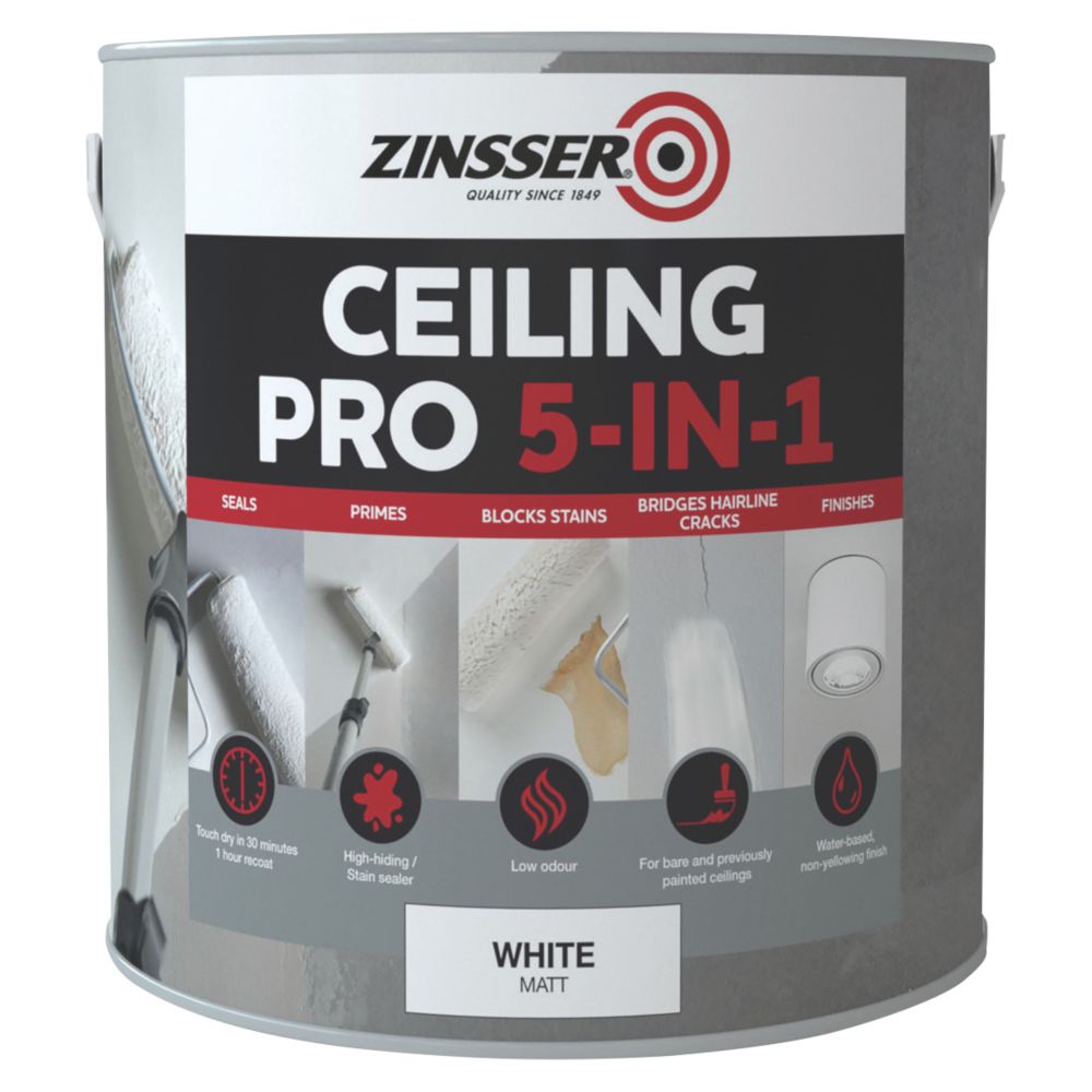 Zinsser Ceiling Pro 5-in-1 Paint White 2.5Ltr | Specialist Paints ...
