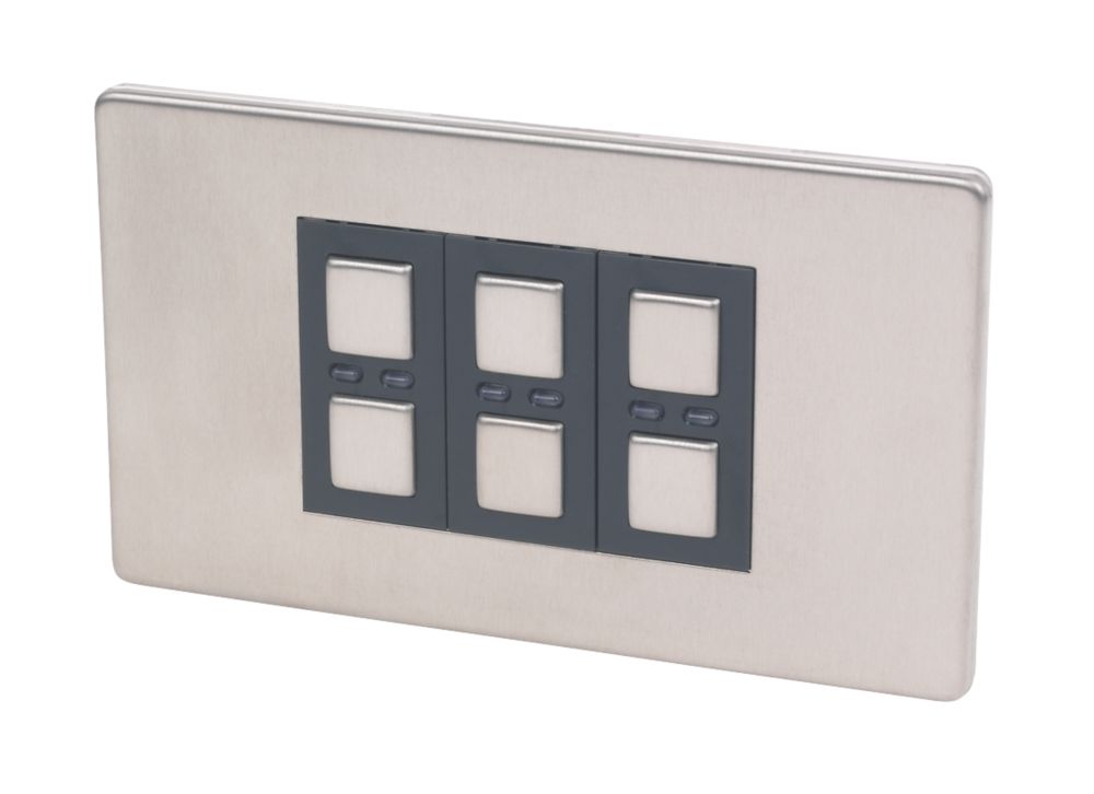 LightwaveRF 3-Gang Dimmer Switch 250W Stainless Steel