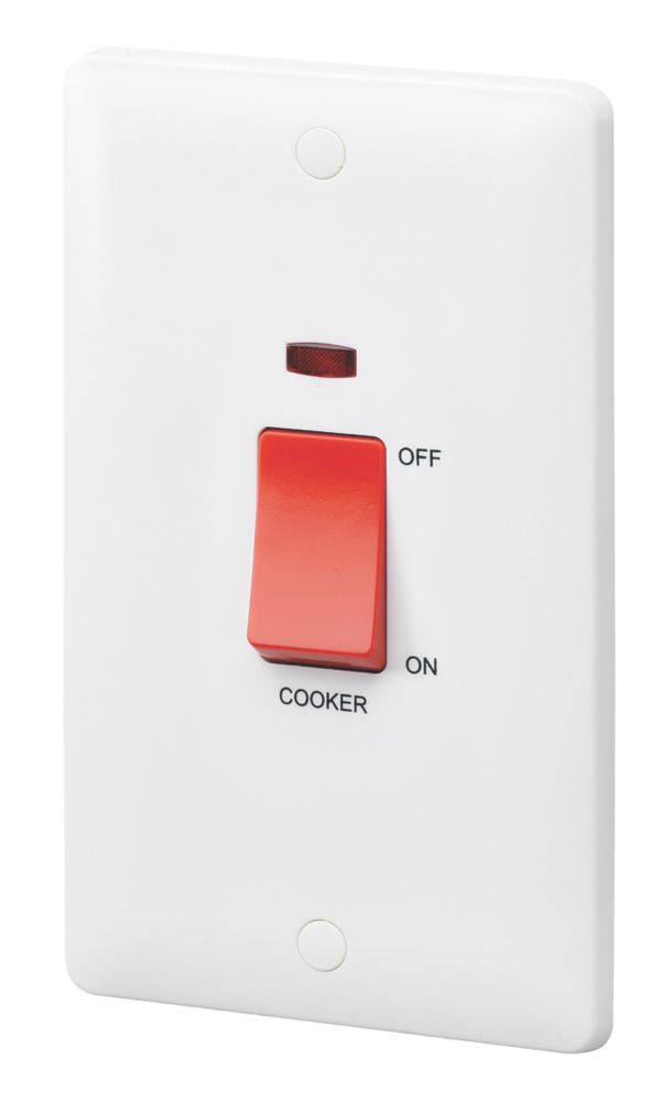 MK Base 45A 2-Gang DP Cooker Switch White with Neon with Red Inserts