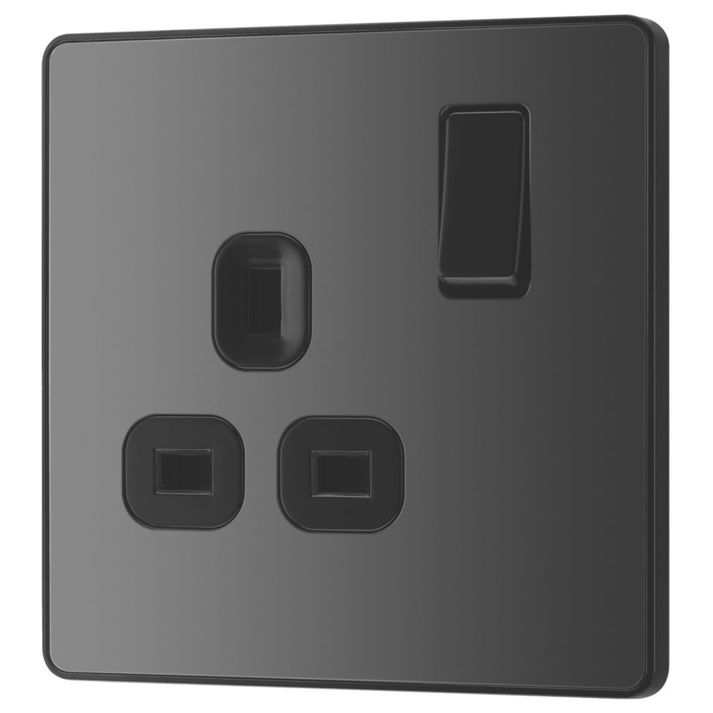 British General Evolve 13A 1-Gang SP Switched Socket Black with Black ...