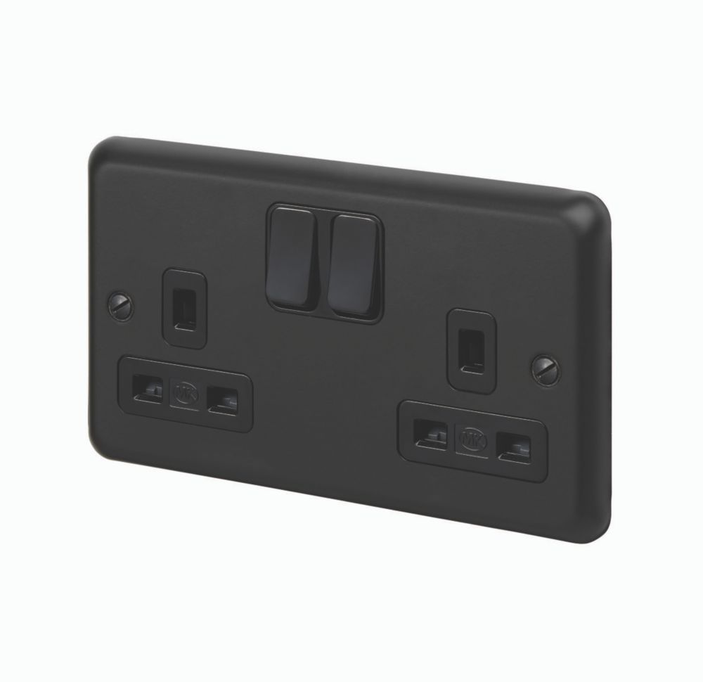 MK Contoura 13A 2-Gang DP Switched Plug Socket Black with Colour ...