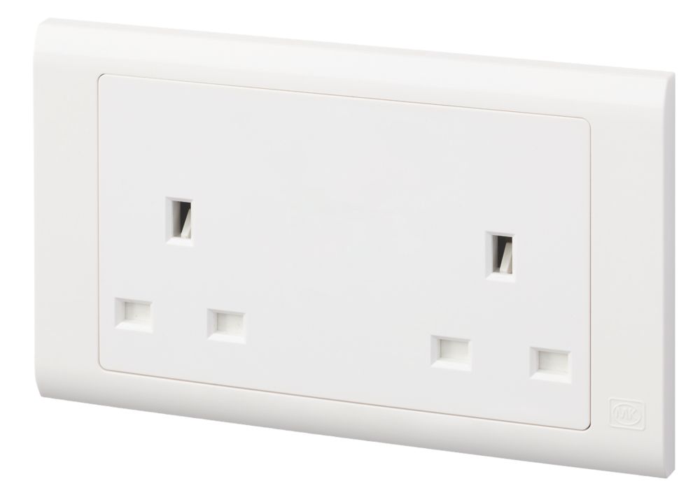 MK Essentials 13A 2-Gang Unswitched Unswitched sockets White with White ...