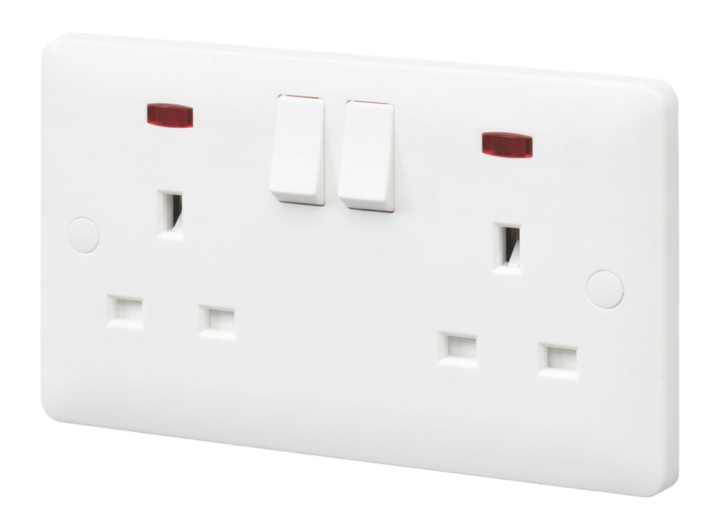 MK Base 13A 2-Gang SP Switched Socket White with Neon with White Inserts