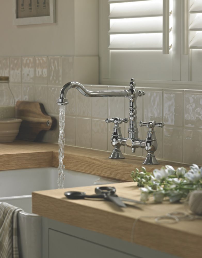 Bristan K BRSNK C Colonial Surface-Mounted Bridge Mixer Kitchen Tap Chrome