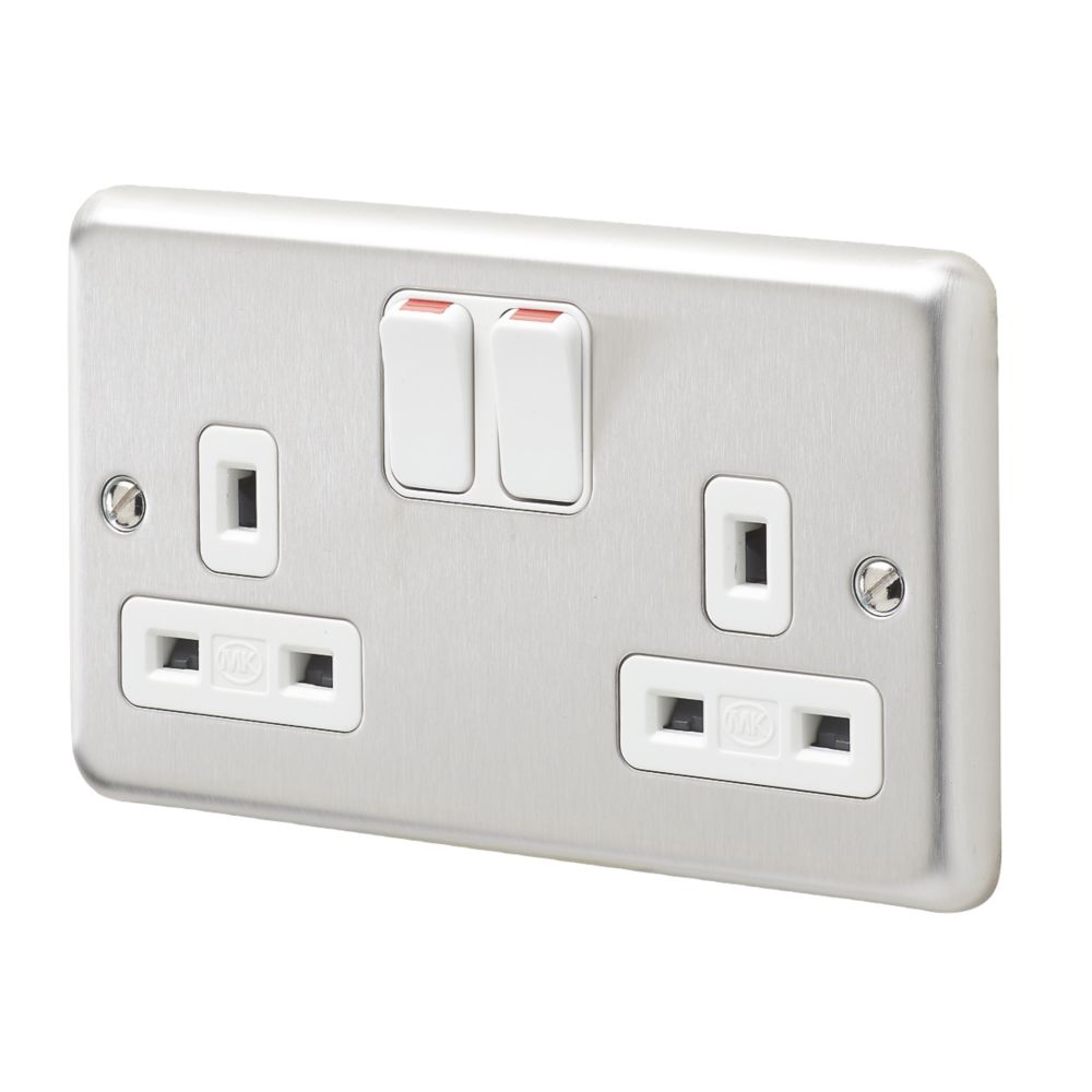MK Contoura 13A 2-Gang DP Switched Plug Socket Grey with White Inserts
