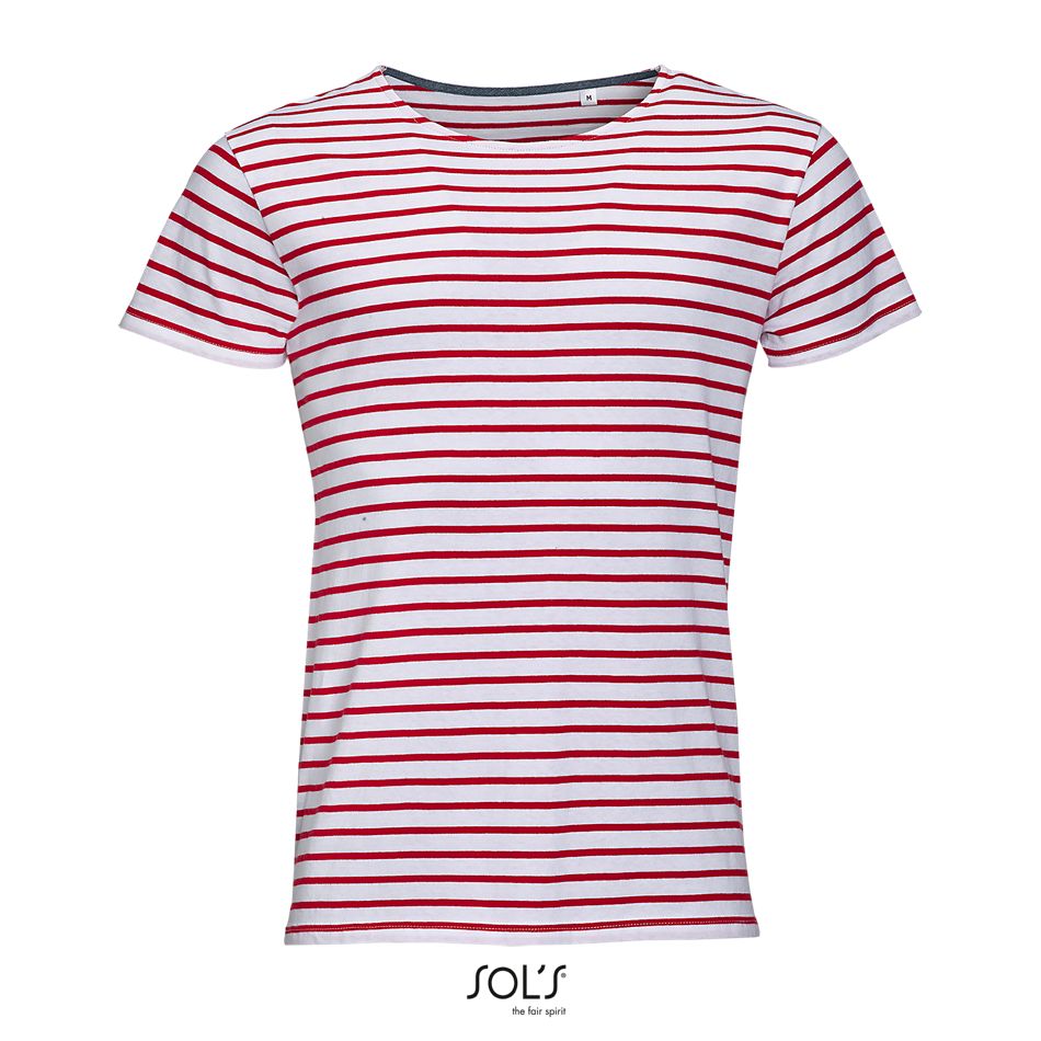 Camiseta De Cuello Redondo A Rayas Para Hombre SOL'S MILES MEN BLANCO / ROJO