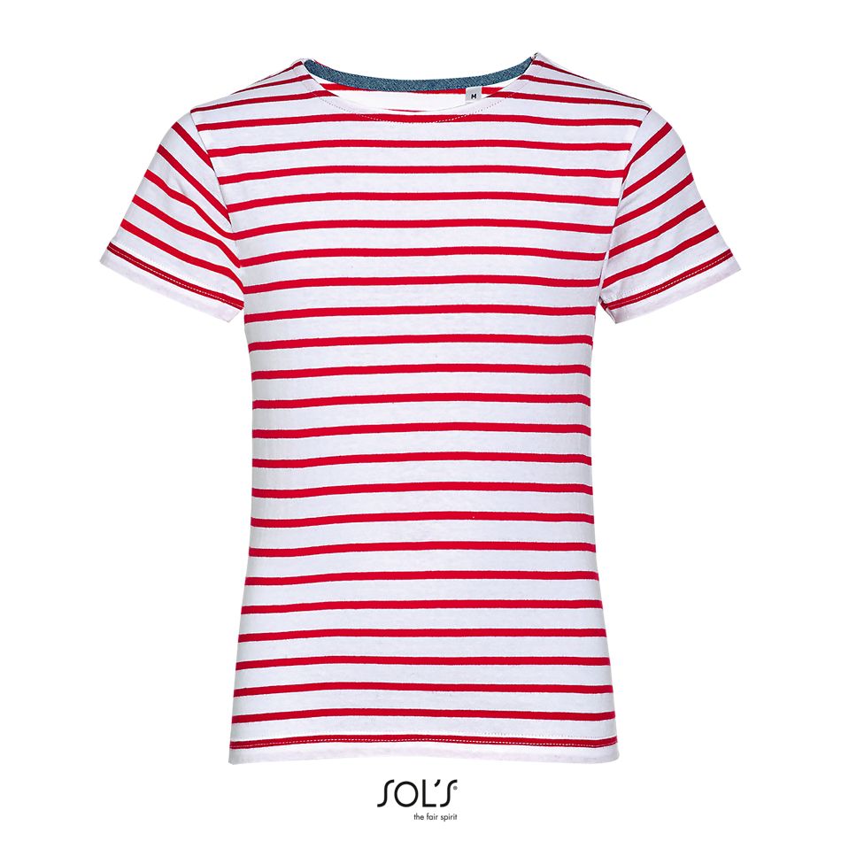 Camiseta De Cuello Redondo A Rayas Para Niño SOL'S MILES KIDS BLANCO / ROJO