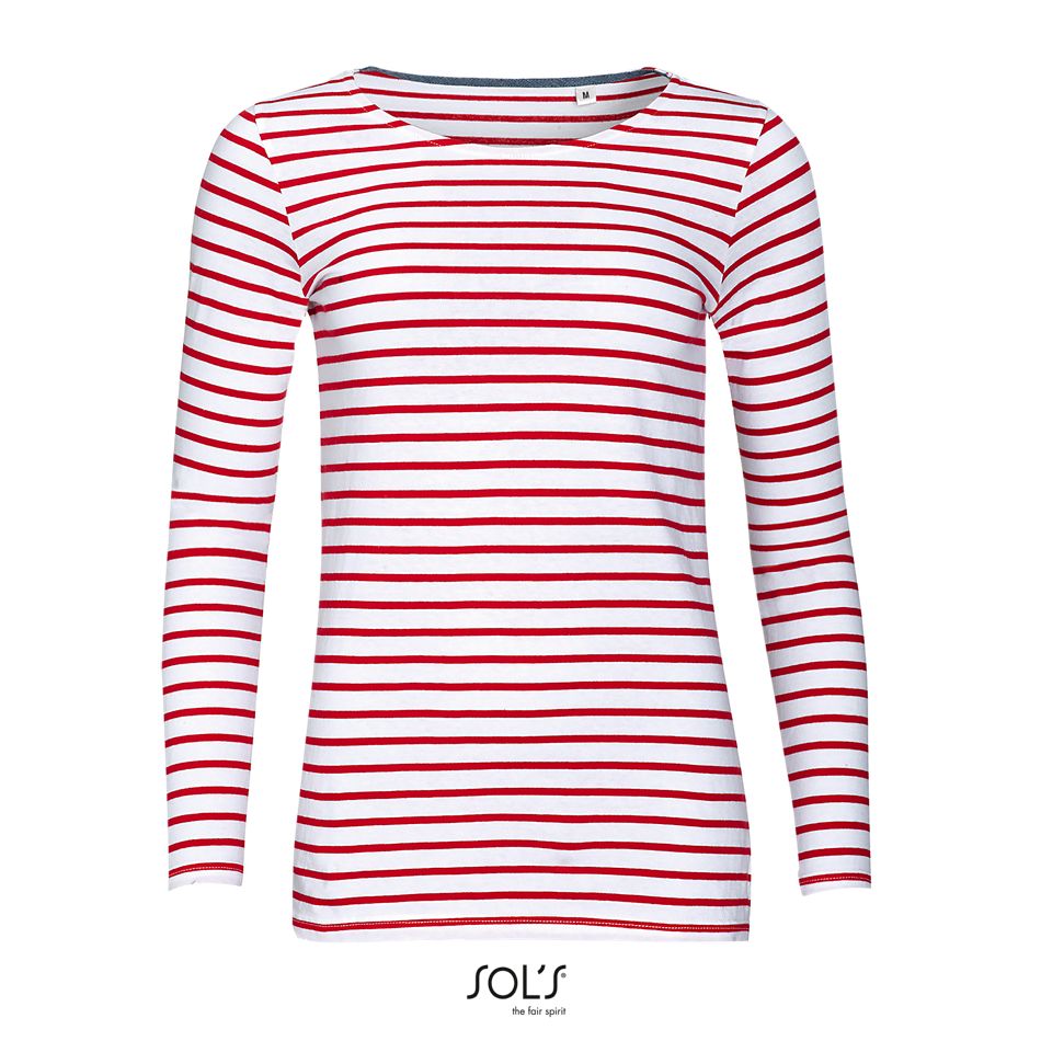 Camiseta Mujer Manga Larga A Rayas SOL'S MARINE WOMEN BLANCO / ROJO