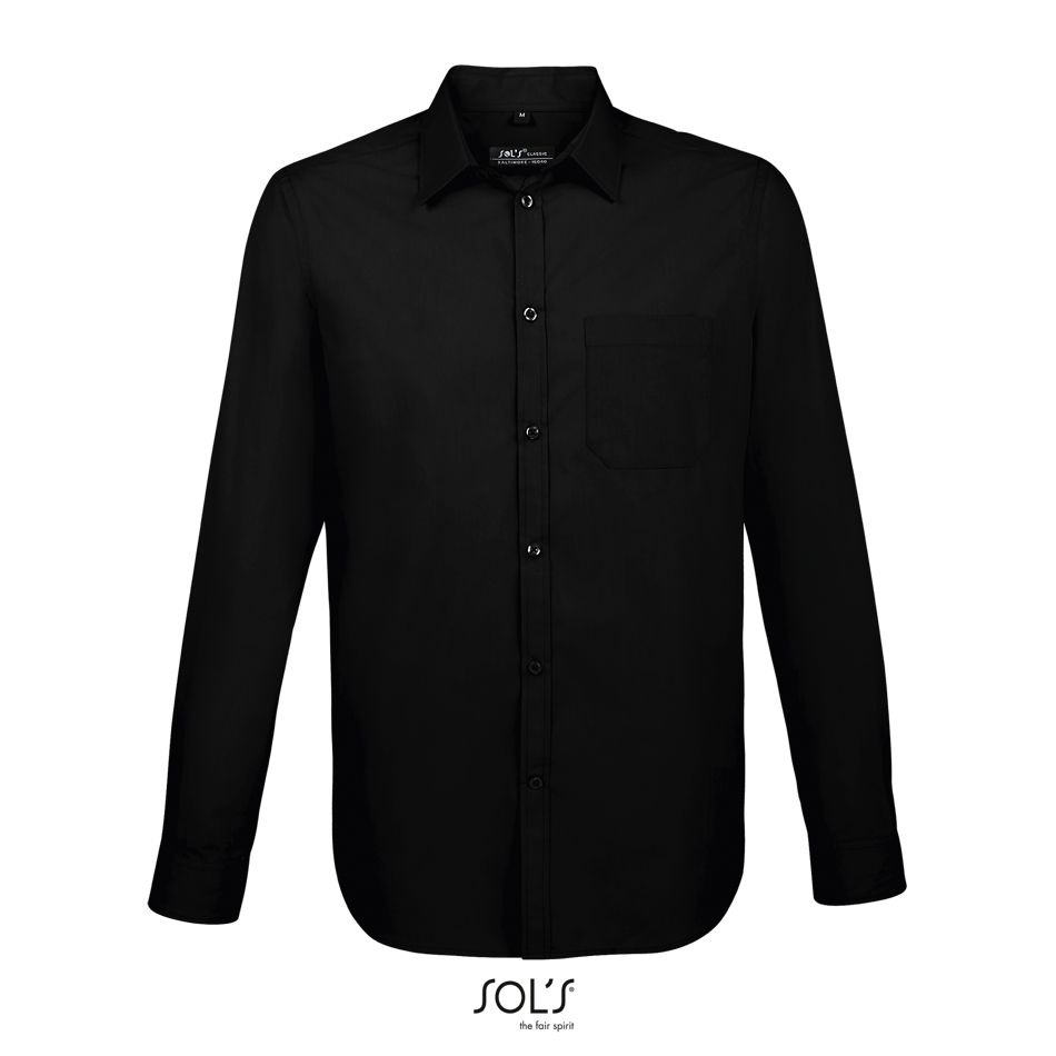 Camisa De Popelina De Hombre De Manga Larga SOL'S BALTIMORE FIT NEGRO