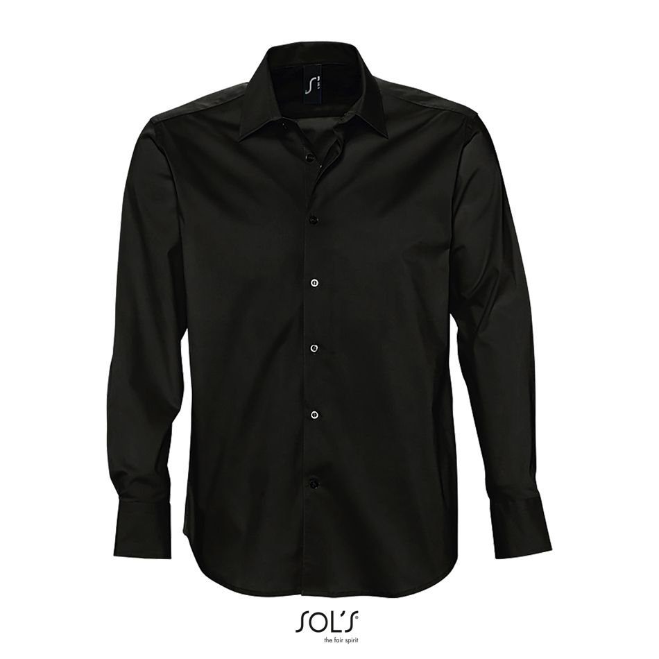 Camisa Hombre Strech Manga Larga SOL'S BRIGHTON NEGRO